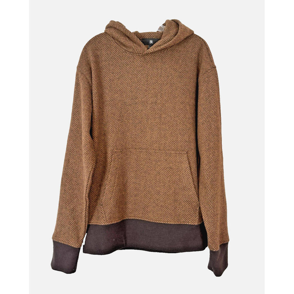 Banana Republic Men's Wool Blend Brown Herringbone Sweater Hoodie Sz M Tall EUC